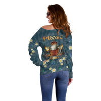 Oktoberfest Eagle Beer Prost Off Shoulder Sweater Bavarian Polygon Pattern