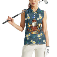 Oktoberfest Eagle Beer Prost Women Sleeveless Polo Shirt Bavarian Polygon Pattern
