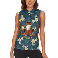 Oktoberfest Eagle Beer Prost Women Sleeveless Polo Shirt Bavarian Polygon Pattern