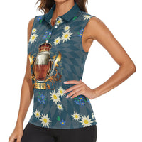 Oktoberfest Eagle Beer Prost Women Sleeveless Polo Shirt Bavarian Polygon Pattern
