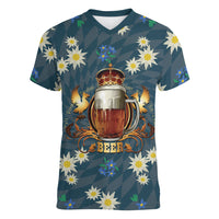 Oktoberfest Eagle Beer Prost Women V-Neck T-Shirt Bavarian Polygon Pattern