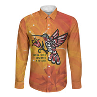 Canada Orange Shirt Day Haida Hummingbird Long Sleeve Button Shirt September 30 Truth and Reconciliation
