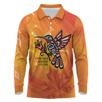 Canada Orange Shirt Day Haida Hummingbird Long Sleeve Polo Shirt September 30 Truth and Reconciliation