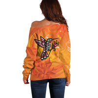 Canada Orange Shirt Day Haida Hummingbird Off Shoulder Sweater September 30 Truth and Reconciliation