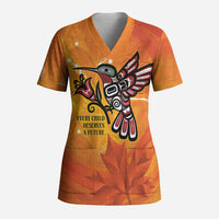 Canada Orange Shirt Day Haida Hummingbird Scrub Top September 30 Truth and Reconciliation