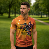 Canada Orange Shirt Day Haida Hummingbird Zipper Polo Shirt September 30 Truth and Reconciliation
