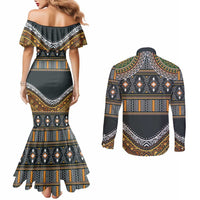 Africa Ethnic Native Pattern Couples Matching Mermaid Dress and Long Sleeve Button Shirt