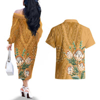 Africa King Proteas Dashiki Motif Couples Matching Off The Shoulder Long Sleeve Dress and Hawaiian Shirt Gold Style LT9 - Wonder Print Shop
