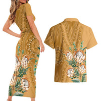 Africa King Proteas Dashiki Motif Couples Matching Short Sleeve Bodycon Dress and Hawaiian Shirt Gold Style LT9 - Wonder Print Shop
