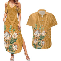 Africa King Proteas Dashiki Motif Couples Matching Summer Maxi Dress and Hawaiian Shirt Gold Style LT9 - Wonder Print Shop