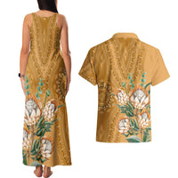 Africa King Proteas Dashiki Motif Couples Matching Tank Maxi Dress and Hawaiian Shirt Gold Style LT9 - Wonder Print Shop