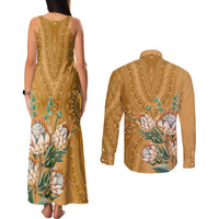 Africa King Proteas Dashiki Motif Couples Matching Tank Maxi Dress and Long Sleeve Button Shirt Gold Style LT9 - Wonder Print Shop