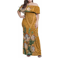 Africa King Proteas Dashiki Motif Family Matching Off Shoulder Maxi Dress and Hawaiian Shirt Gold Style LT9 - Wonder Print Shop