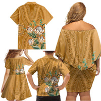 Africa King Proteas Dashiki Motif Family Matching Off Shoulder Short Dress and Hawaiian Shirt Gold Style LT9 - Wonder Print Shop