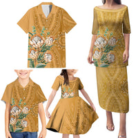 Africa King Proteas Dashiki Motif Family Matching Puletasi and Hawaiian Shirt Gold Style - Wonder Print Shop