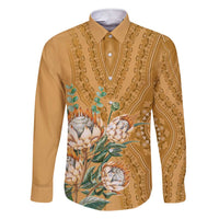 Africa King Proteas Dashiki Motif Family Matching Short Sleeve Bodycon Dress and Hawaiian Shirt Gold Style - Wonder Print Shop