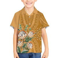 Africa King Proteas Dashiki Motif Family Matching Short Sleeve Bodycon Dress and Hawaiian Shirt Gold Style - Wonder Print Shop