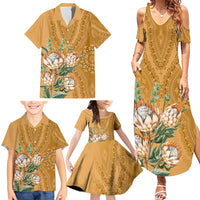 Africa King Proteas Dashiki Motif Family Matching Summer Maxi Dress and Hawaiian Shirt Gold Style - Wonder Print Shop
