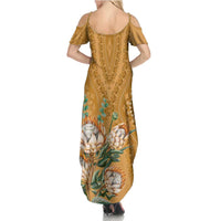 Africa King Proteas Dashiki Motif Family Matching Summer Maxi Dress and Hawaiian Shirt Gold Style - Wonder Print Shop