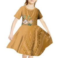Africa King Proteas Dashiki Motif Kid Short Sleeve Dress Gold Style - Wonder Print Shop