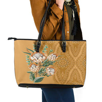 Africa King Proteas Dashiki Motif Leather Tote Bag Gold Style - Wonder Print Shop