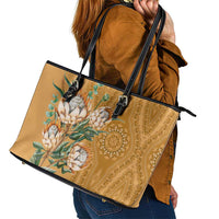 Africa King Proteas Dashiki Motif Leather Tote Bag Gold Style - Wonder Print Shop