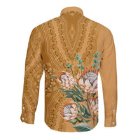 Africa King Proteas Dashiki Motif Long Sleeve Button Shirt Gold Style - Wonder Print Shop