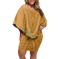 Africa King Proteas Dashiki Motif Off Shoulder Short Dress Gold Style - Wonder Print Shop