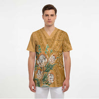 Africa King Proteas Dashiki Motif Scrub Top Gold Style