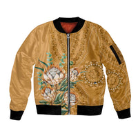 Africa King Proteas Dashiki Motif Sleeve Zip Bomber Jacket Gold Style - Wonder Print Shop