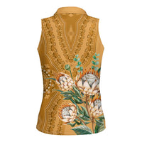 Africa King Proteas Dashiki Motif Women Sleeveless Polo Shirt Gold Style - Wonder Print Shop