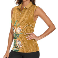 Africa King Proteas Dashiki Motif Women Sleeveless Polo Shirt Gold Style - Wonder Print Shop