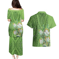 Africa King Proteas Dashiki Motif Couples Matching Puletasi and Hawaiian Shirt Green Style LT9 - Wonder Print Shop