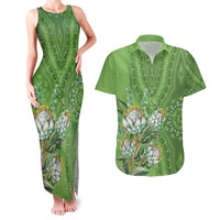 Africa King Proteas Dashiki Motif Couples Matching Tank Maxi Dress and Hawaiian Shirt Green Style LT9 - Wonder Print Shop