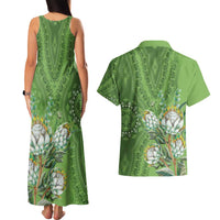 Africa King Proteas Dashiki Motif Couples Matching Tank Maxi Dress and Hawaiian Shirt Green Style LT9 - Wonder Print Shop