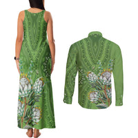 Africa King Proteas Dashiki Motif Couples Matching Tank Maxi Dress and Long Sleeve Button Shirt Green Style LT9 - Wonder Print Shop