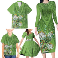 Africa King Proteas Dashiki Motif Family Matching Long Sleeve Bodycon Dress and Hawaiian Shirt Green Style LT9 - Wonder Print Shop