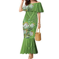 Africa King Proteas Dashiki Motif Family Matching Mermaid Dress and Hawaiian Shirt Green Style LT9 - Wonder Print Shop