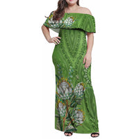 Africa King Proteas Dashiki Motif Family Matching Off Shoulder Maxi Dress and Hawaiian Shirt Green Style LT9 - Wonder Print Shop