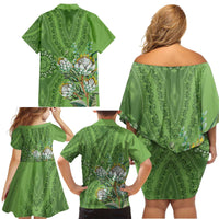 Africa King Proteas Dashiki Motif Family Matching Off Shoulder Short Dress and Hawaiian Shirt Green Style LT9 - Wonder Print Shop