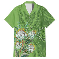 Africa King Proteas Dashiki Motif Family Matching Off Shoulder Short Dress and Hawaiian Shirt Green Style LT9 - Wonder Print Shop