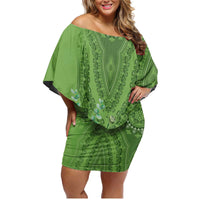 Africa King Proteas Dashiki Motif Family Matching Off Shoulder Short Dress and Hawaiian Shirt Green Style LT9 - Wonder Print Shop