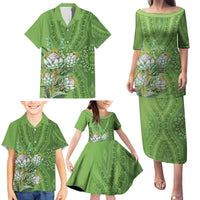 Africa King Proteas Dashiki Motif Family Matching Puletasi and Hawaiian Shirt Green Style - Wonder Print Shop