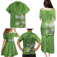 Africa King Proteas Dashiki Motif Family Matching Puletasi and Hawaiian Shirt Green Style - Wonder Print Shop