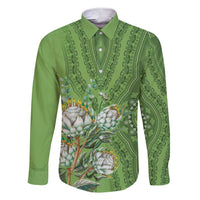 Africa King Proteas Dashiki Motif Family Matching Short Sleeve Bodycon Dress and Hawaiian Shirt Green Style - Wonder Print Shop