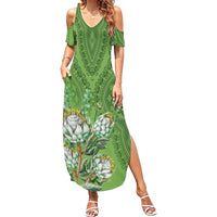 Africa King Proteas Dashiki Motif Family Matching Summer Maxi Dress and Hawaiian Shirt Green Style - Wonder Print Shop