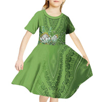 Africa King Proteas Dashiki Motif Kid Short Sleeve Dress Green Style - Wonder Print Shop