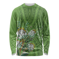 Africa King Proteas Dashiki Motif Long Sleeve Shirt Green Style - Wonder Print Shop