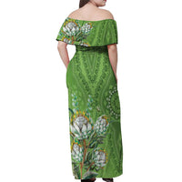 Africa King Proteas Dashiki Motif Off Shoulder Maxi Dress Green Style - Wonder Print Shop