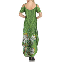 Africa King Proteas Dashiki Motif Summer Maxi Dress Green Style - Wonder Print Shop